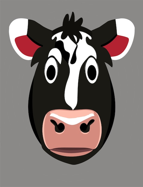 Desenho de vetor 2D de cara de vaca de desenho animado