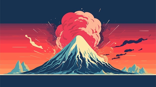 Desenho de vetor de estilo plano de erupção de vulcão