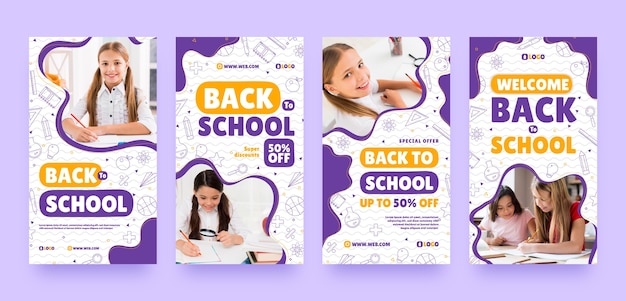 Desenho de volta à coleção de histórias do instagram da escola