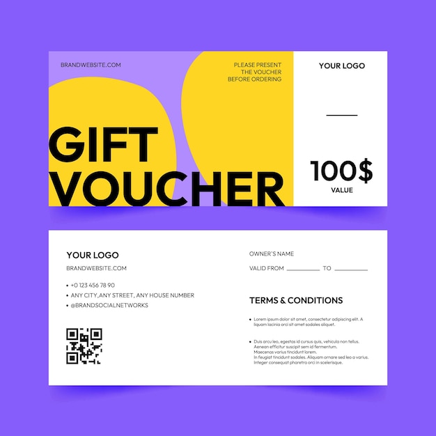 Desenho de voucher de presente Cartão de resumo para promoções e ofertas