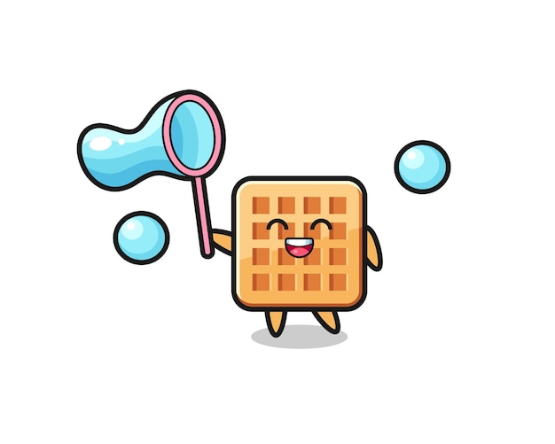 Desenho de waffle feliz jogando bolha de sabão