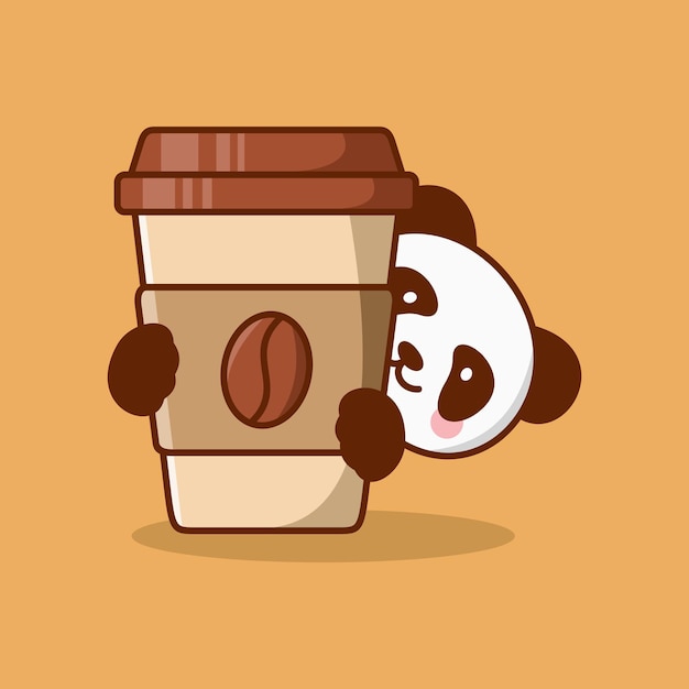 Desenho de xícara de café com ilustração de ícone de vetor de panda fofo