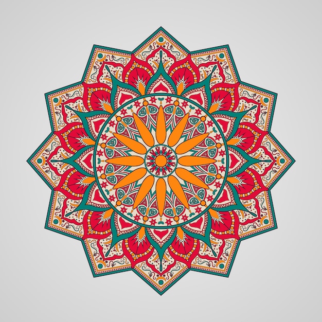 Desenho decorativo de mandala colorida em fundo branco