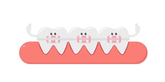 Desenho dental, dente e aparelho dentário. Ortodontia dos dentes. Cuidado dental.