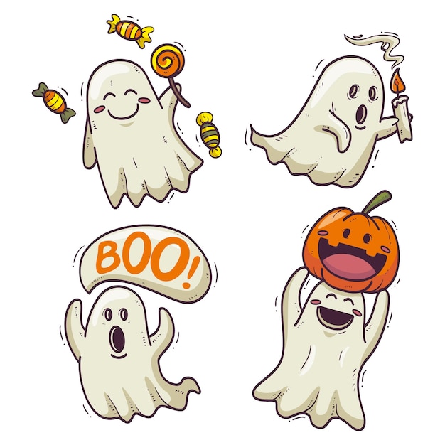 Desenho desenhado à mão coleção fantasma de halloween