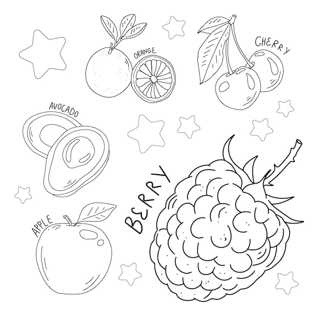 Vetores de Desenhos Simples De Frutas Para Colorir Livros e mais