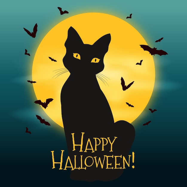 Desenho desenhado à mão gato de halloween