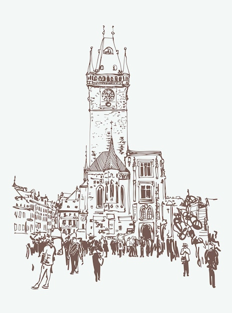 Desenho digital de uma torre histórica em praga, república checa