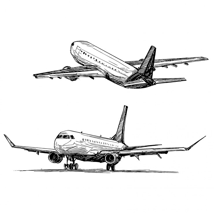 Vetor desenho do avião pousando no aeroporto