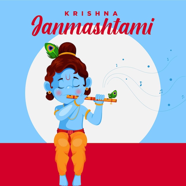 Desenho do banner do festival indiano krishna janmashtami ilustração do estilo dos desenhos animados