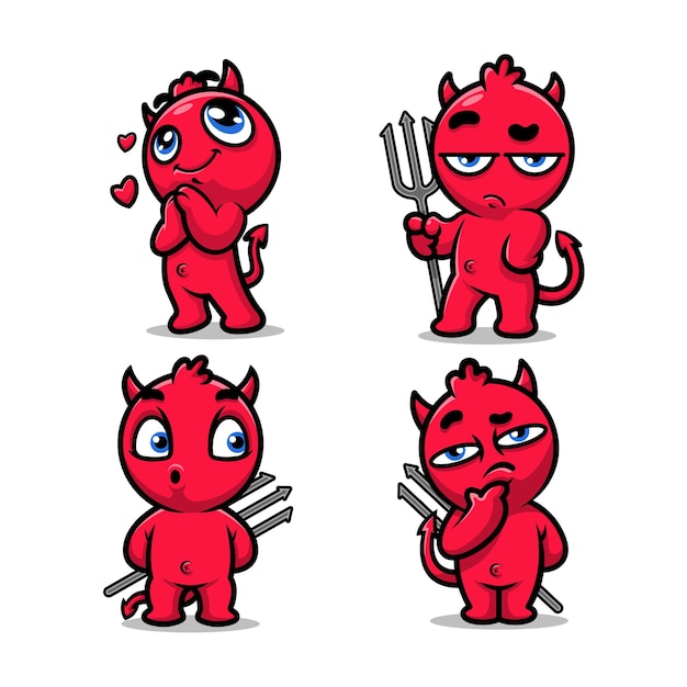 Desenho do diabo fofo conjunto ilustração vetorial livre
