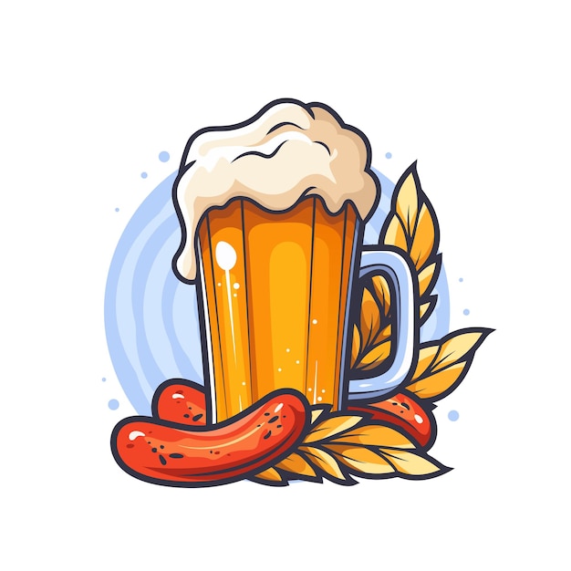 Desenho do emblema da cerveja com salsicha e trigo