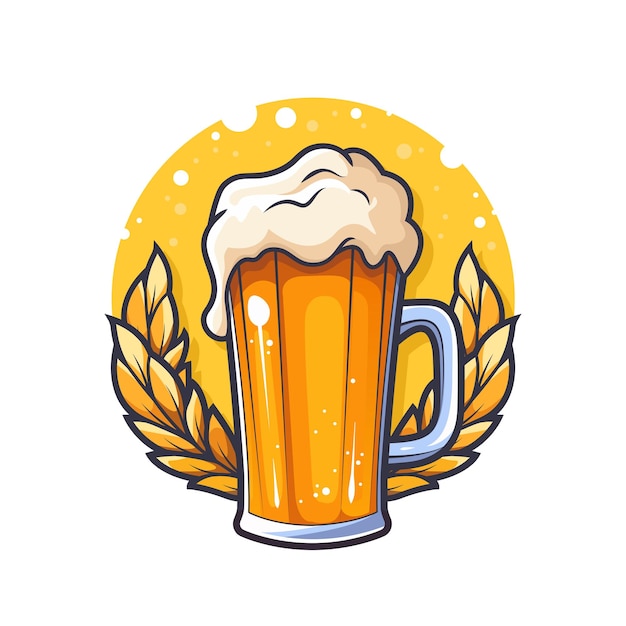 Desenho do emblema da cerveja sobre o fundo de uma coroa de trigo