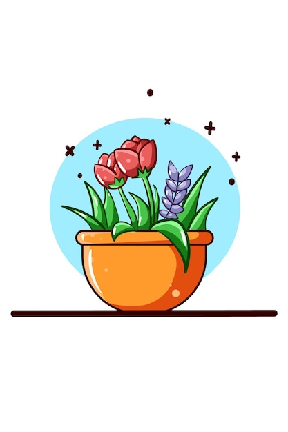 Desenho do ícone de vasos de flores de tulipa