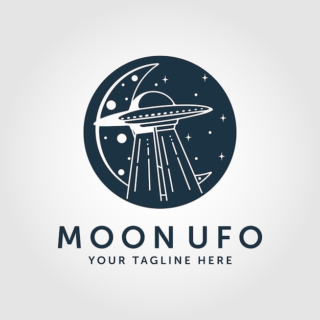Vetor desenho do logotipo da lua ufo ilustração vetorial da nave espacial ufo