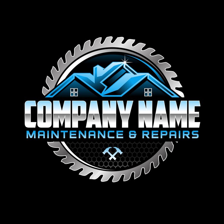 Vetor desenho do logotipo da manutenção da propriedade em fundo preto