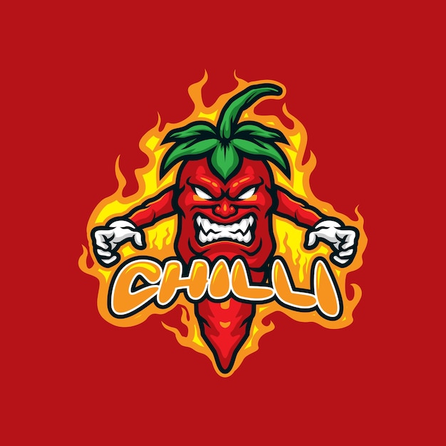 Desenho do logotipo da mascote chilli com estilo de conceito de ilustração moderno para emblema de crachá e camiseta