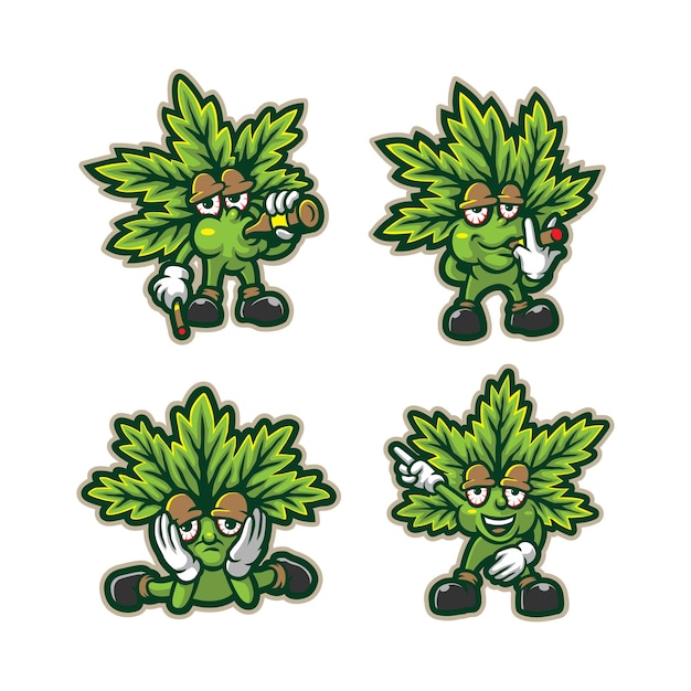 Desenho do logotipo da mascote da cannabis com estilo de conceito de ilustração moderno para o emblema do distintivo e a camiseta