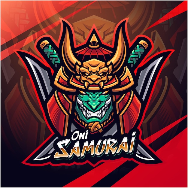 Vetor desenho do logotipo da mascote do oni samurai esport