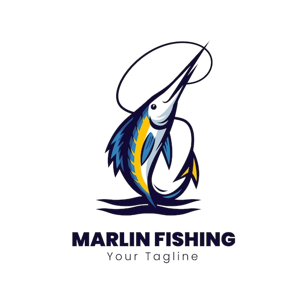 Desenho do logotipo da pesca do marlin azul