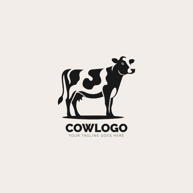 Desenho do logotipo da vaca em pé em preto e branco