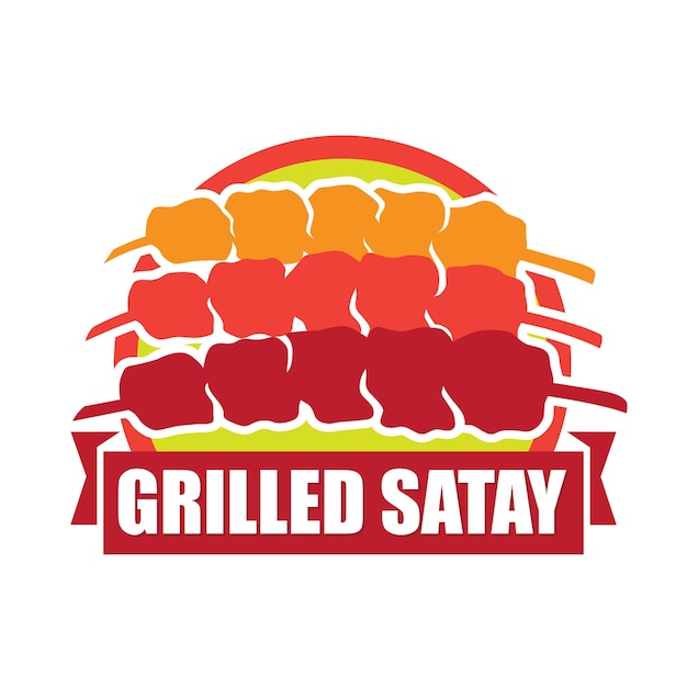 Desenho do logotipo de satay grilled bbq para comida de rua