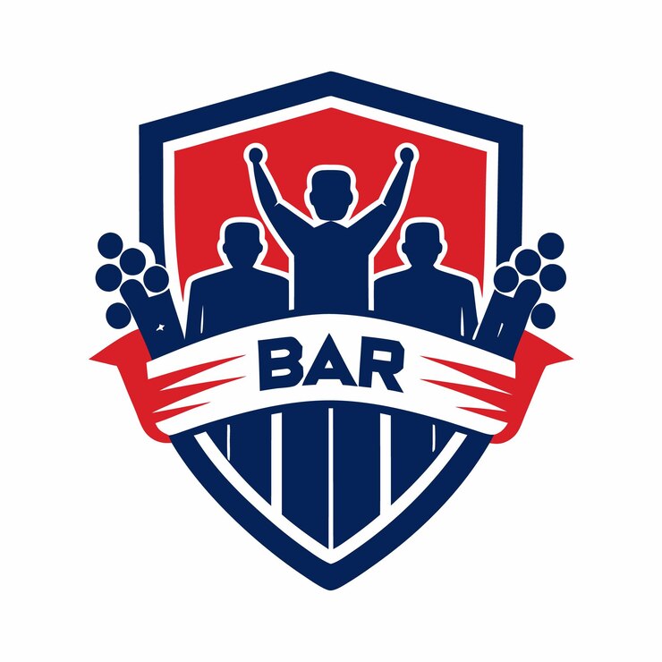 Vetor desenho do logotipo do bar com três silhuetas de pessoas e uma fita vermelha