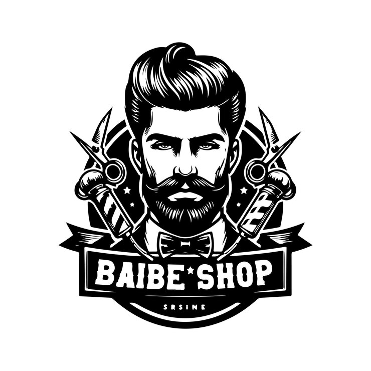 Vetor desenho do logotipo do barbeiro preto e branco