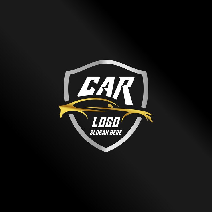 Vetor desenho do logotipo do carro com silhueta dourada e emblema do escudo