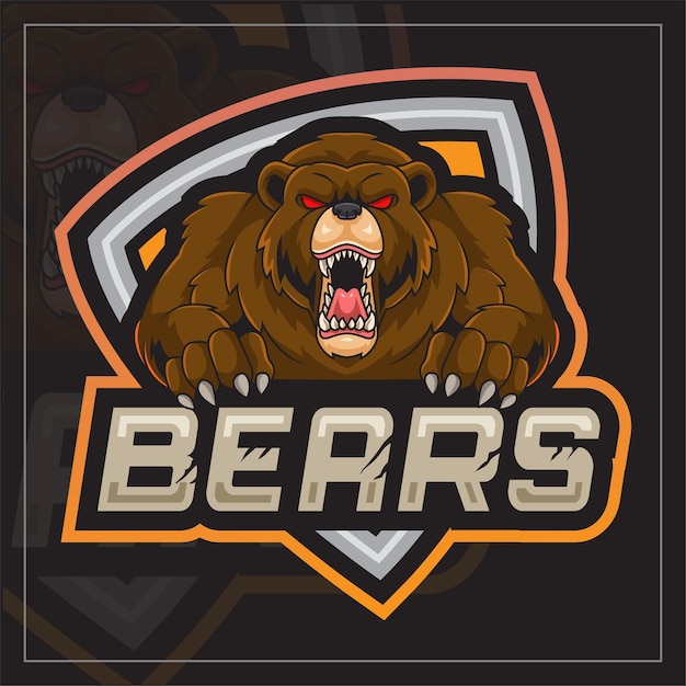 Desenho do logotipo do esport mascote do urso-pardo