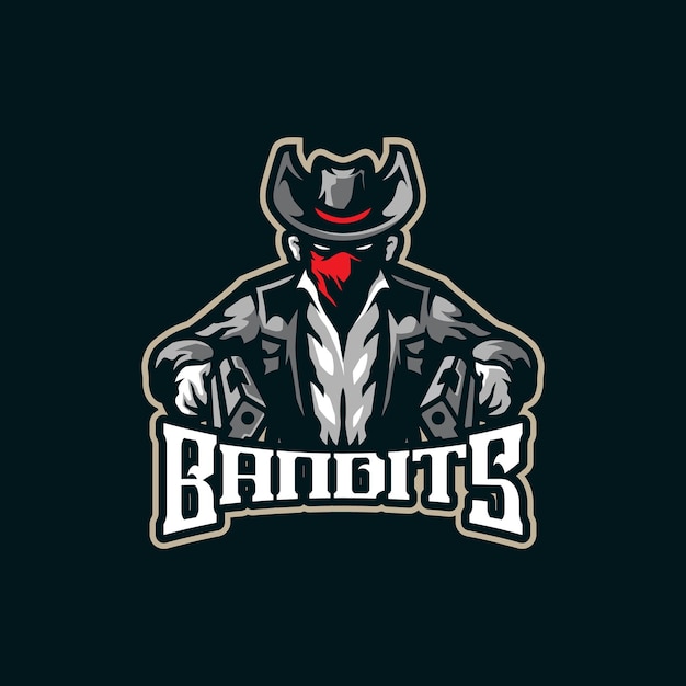 Vetor desenho do logotipo do mascote de bandits com estilo de conceito de ilustração moderno para emblema de crachá e camiseta