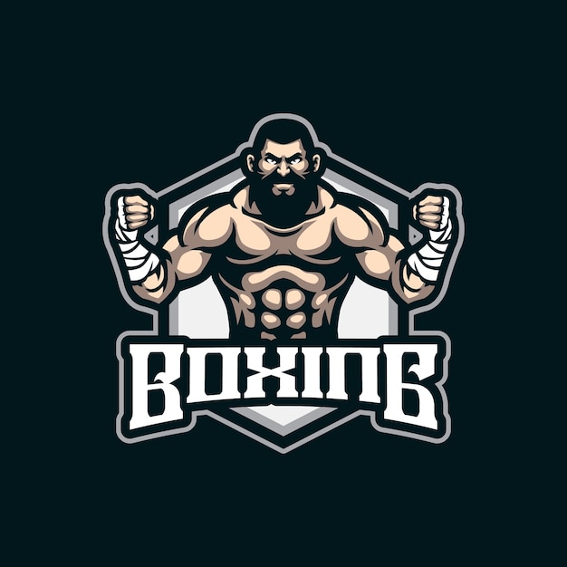 Desenho do logotipo do mascote de boxe com estilo de conceito de ilustração moderno para emblema de crachá e camiseta