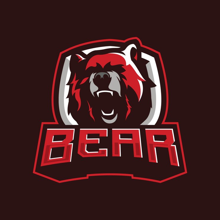 Desenho do logotipo do mascote do urso para esporte isolado em marrom