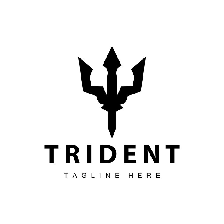 Vetor desenho do logotipo do tridente arma de lança vetor rei do mar poseidon modelo de símbolo de neptuno