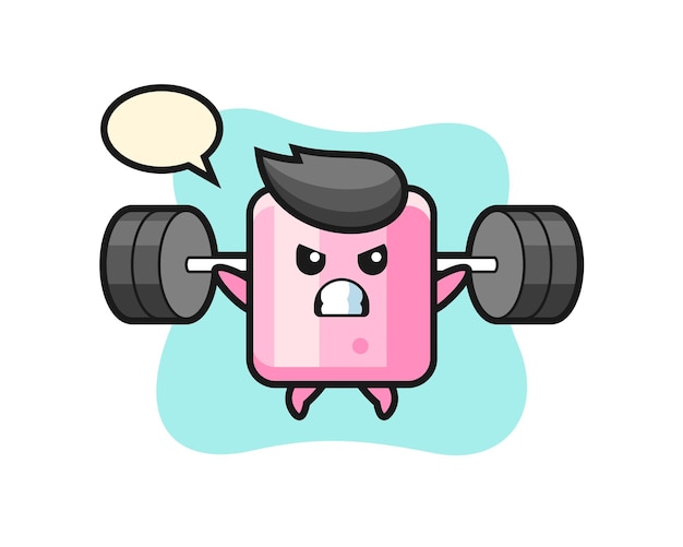 Desenho do mascote de marshmallow com uma barra, design de estilo fofo para camiseta, adesivo, elemento de logotipo