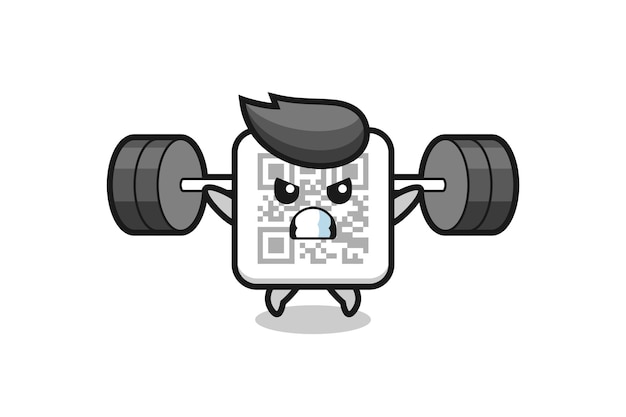 Desenho do mascote do código Qr com uma barra, design fofo