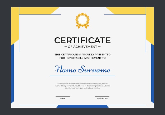 Desenho do modelo do certificado de realização