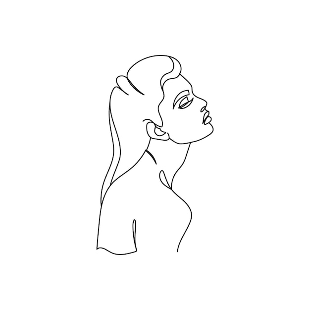 Vetor desenho do rosto de uma mulher em uma ilustração de moda de estilo de linha minimalista para cosméticos li contínuo