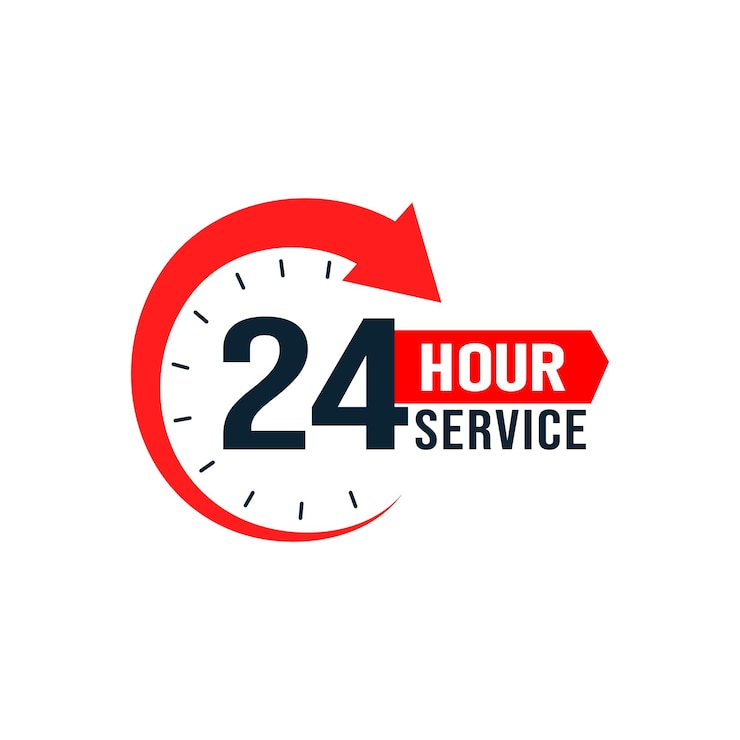 Vetor desenho do rótulo de serviço vetorial de 24 horas