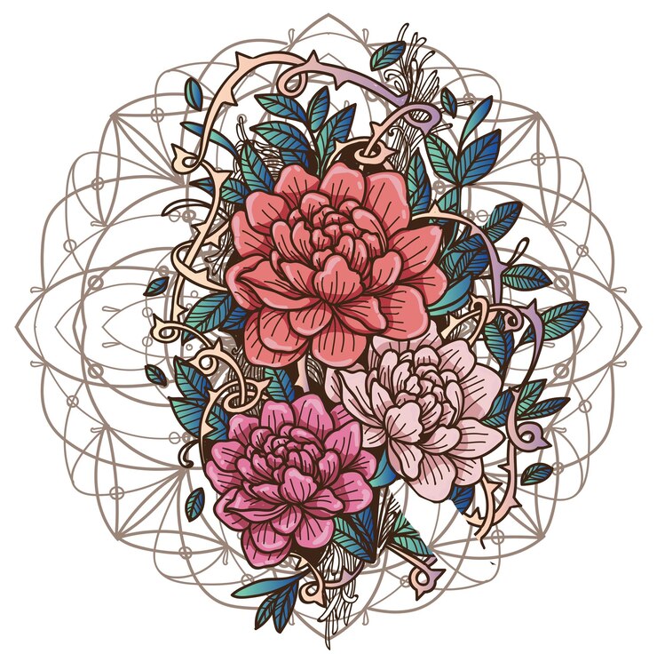 Vetor desenho e esboço de flores de arte de tatuagem