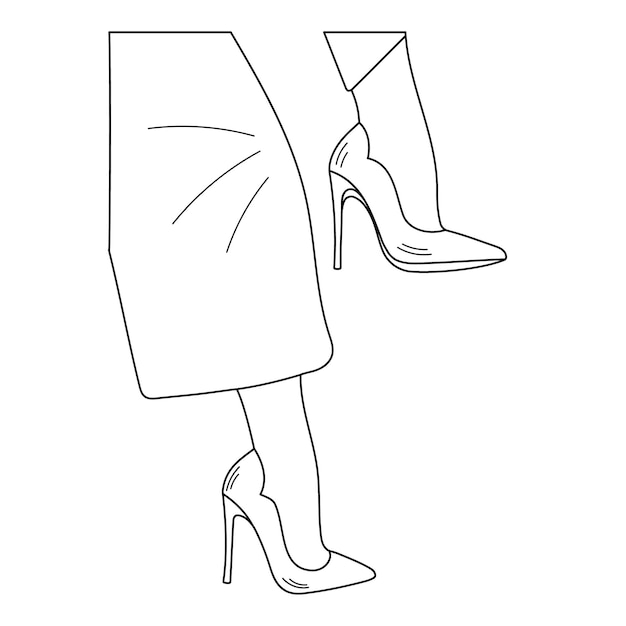 Vetor desenho esboço esboço silhueta de pernas femininas em uma pose sapatos estiletes salto alto