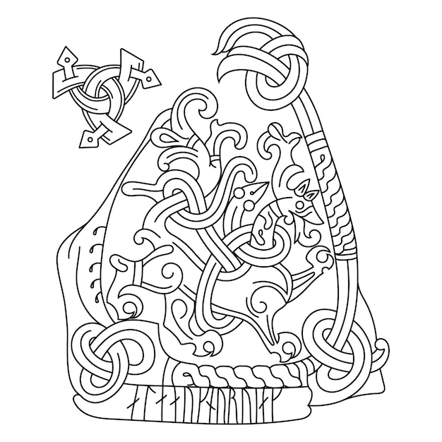 Vetor desenho escandinavo viking antigo animal mítico decorativo em nó de estilo escandinavo celta