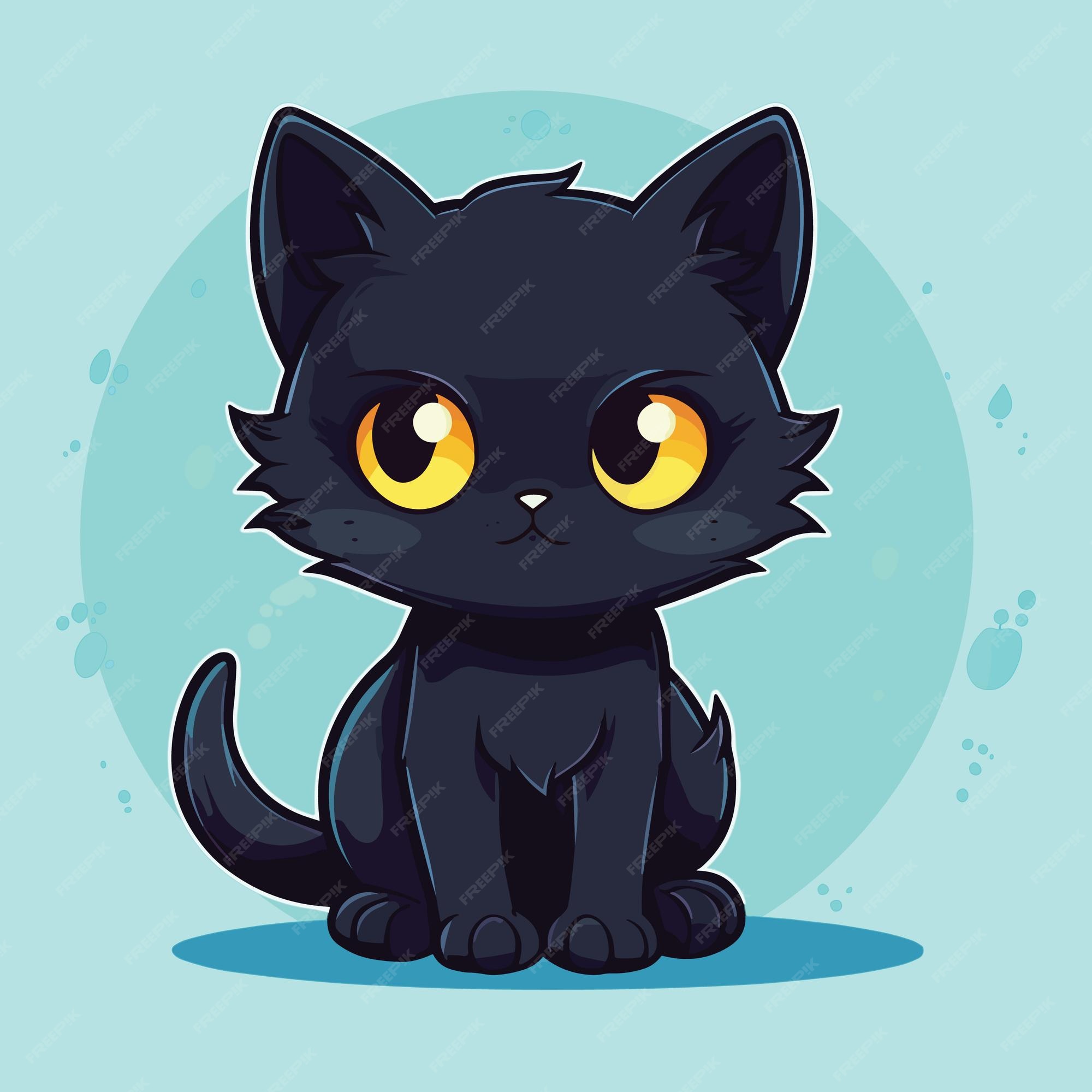 Desenho felino bonitinho kawaii anime gatinho preto mágico bruxa