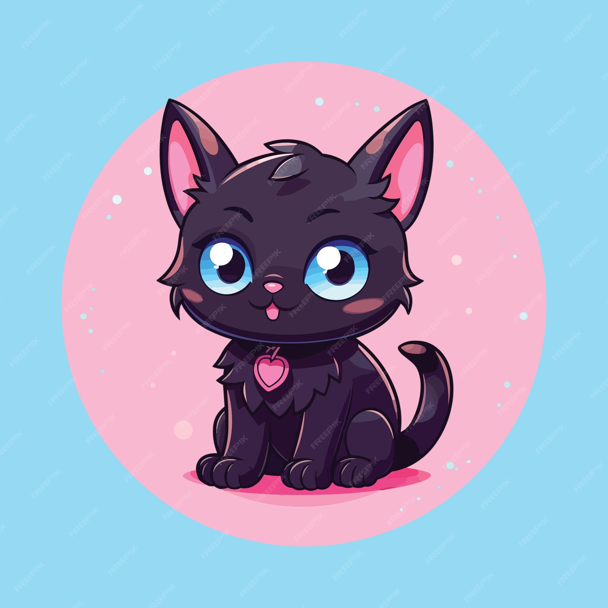 Desenho felino bonitinho kawaii anime gatinho preto mágico bruxa