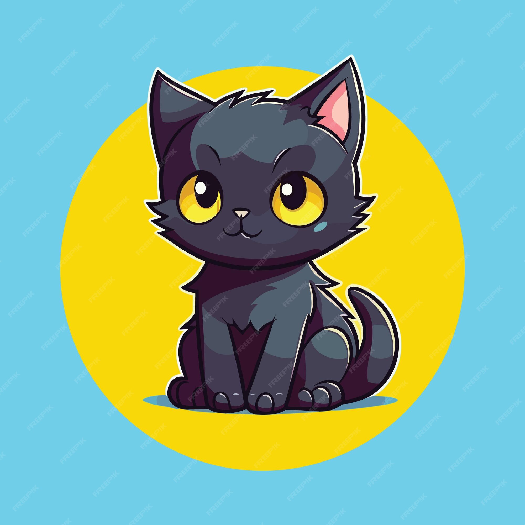 Desenho felino bonitinho kawaii anime gatinho preto mágico bruxa