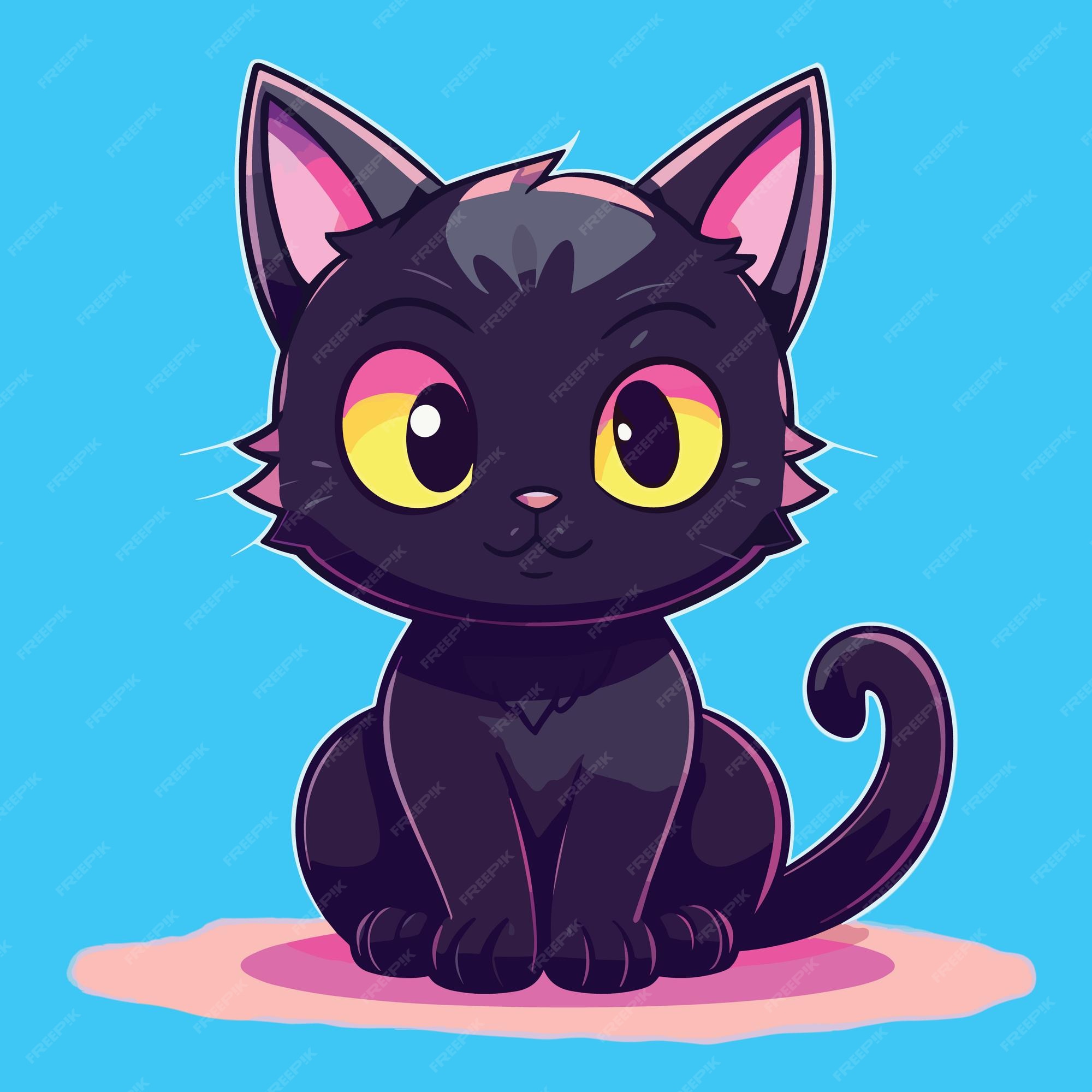 Desenho felino bonitinho kawaii anime gatinho preto mágico bruxa