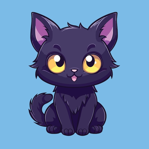 Desenho felino bonitinho kawaii anime gatinho preto mágico bruxa do  halloween gato animais domésticos