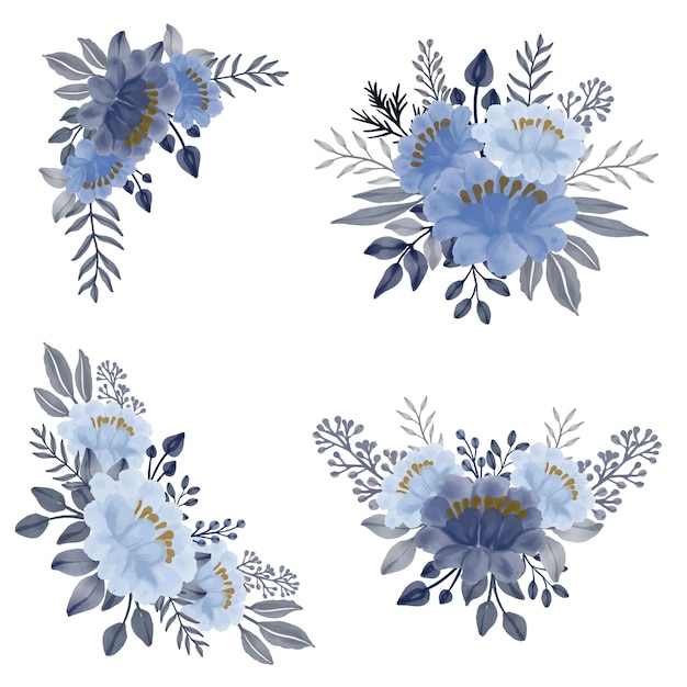 Vetor desenho floral buquê aquarela azul