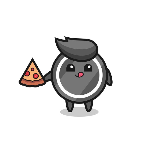 Desenho fofo de disco de hóquei comendo pizza, design de estilo fofo para camiseta, adesivo, elemento de logotipo