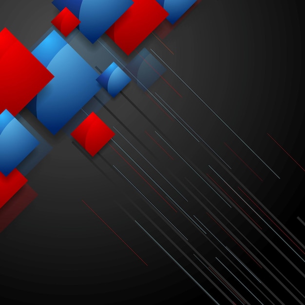 Desenho geométrico tecnológico com quadrados vermelhos azuis de fundo Vector